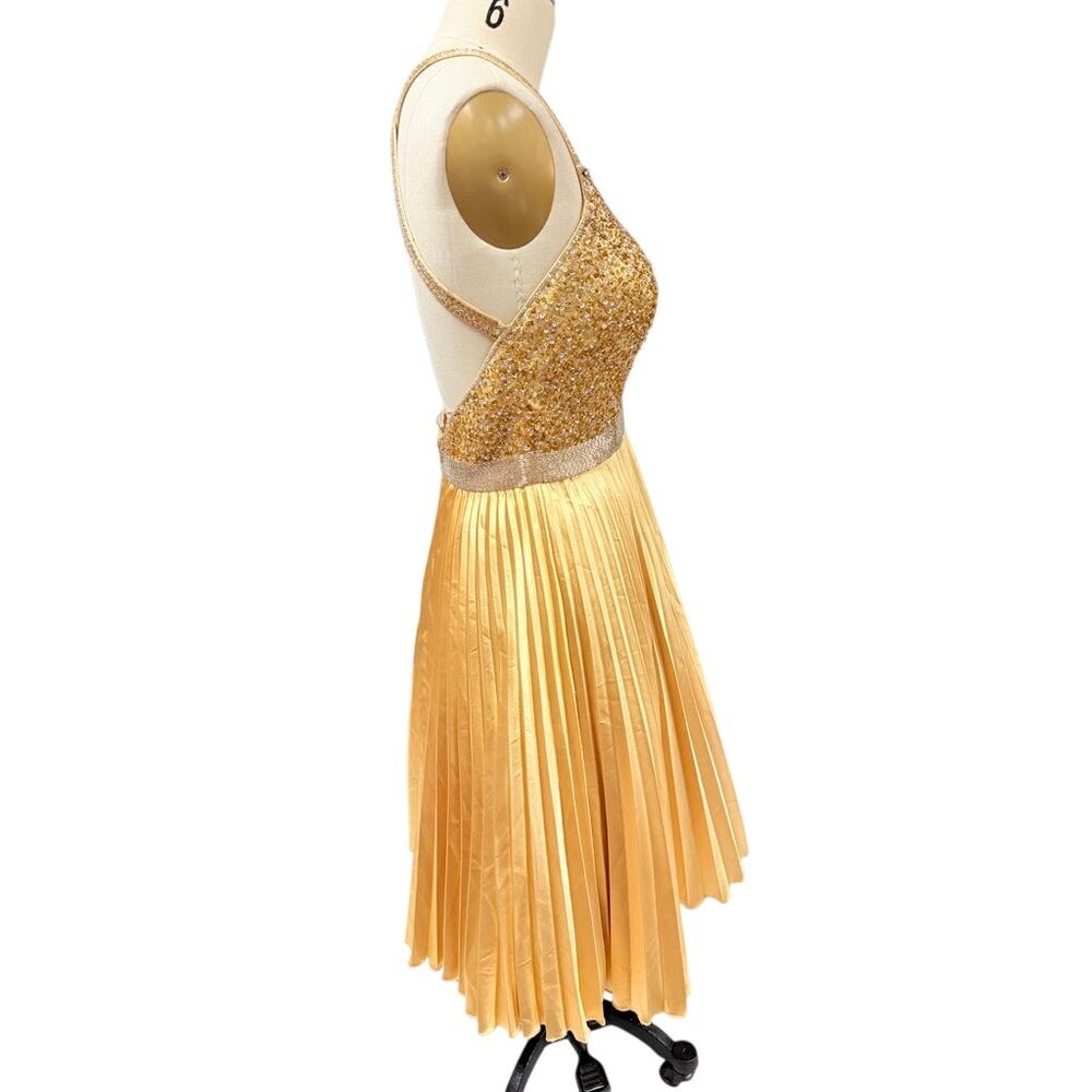 Cassandra Stone Y2K 100% Silk Beaded Gold Cocktail Dress Size 8 - Picture 7 of 12